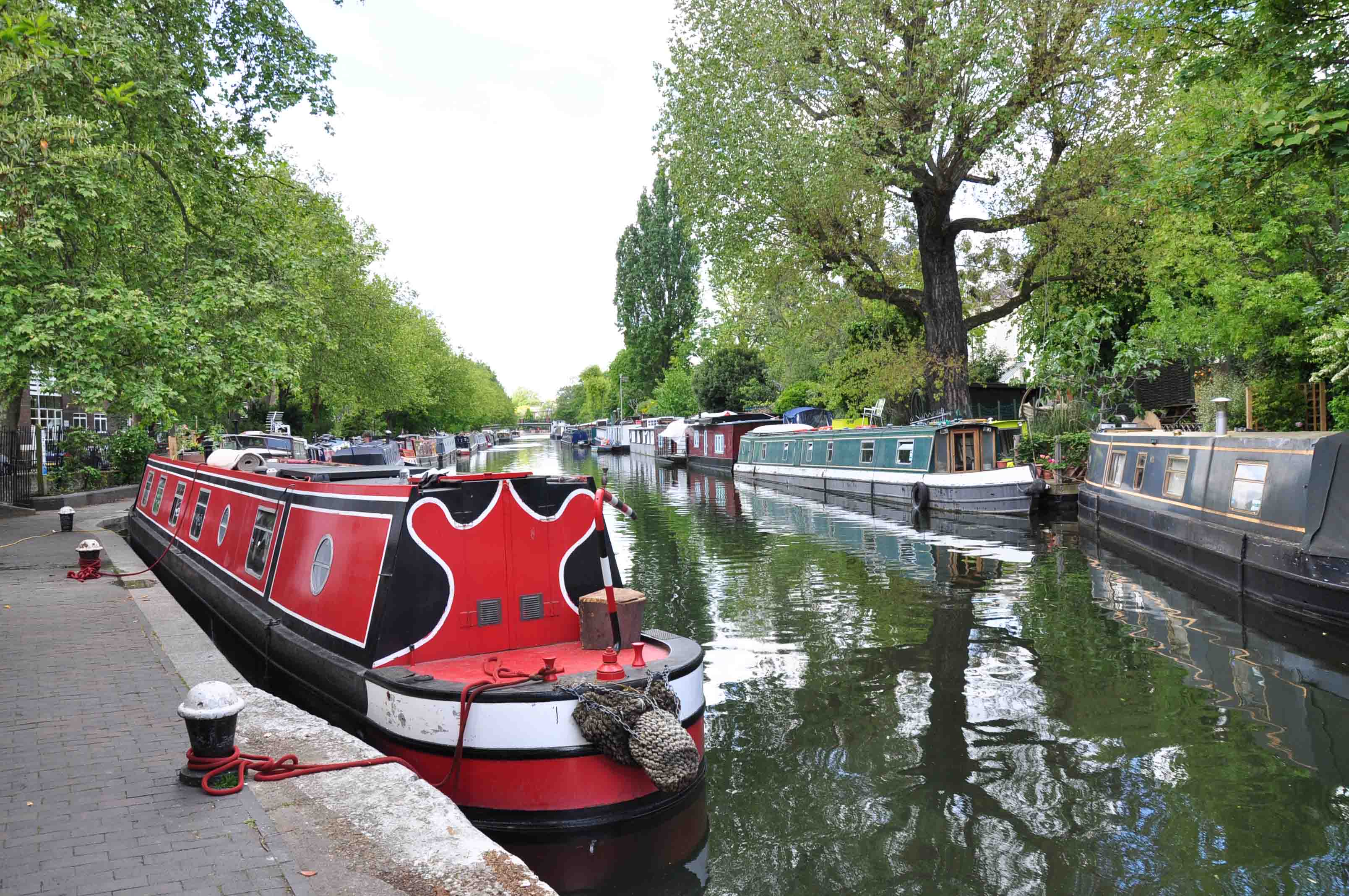 Charming narrowboats and colorful buildings in Little Venice